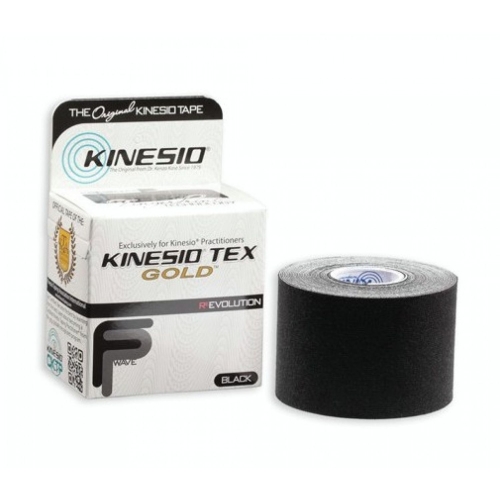 Taśma Kinesio Tex Gold w kolorze czarnym, rolka z opakowaniem producenta.