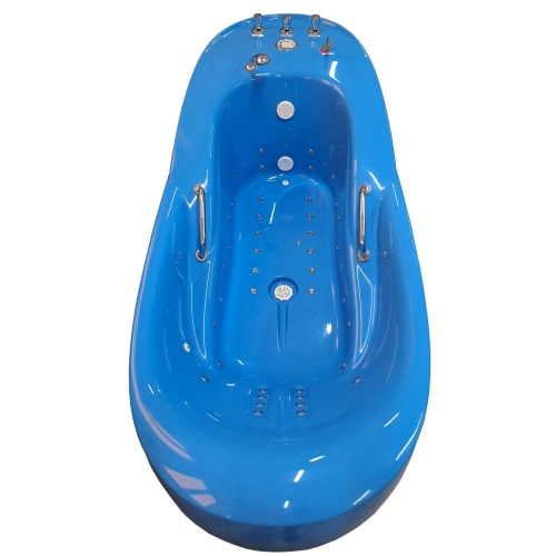 Wnętrze wanny AQUANESIS EA z widocznymi dyszami masażu wodnego i powietrznego oraz uchwytami bocznymi.