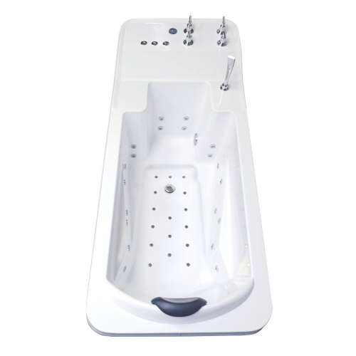 Wnętrze wanny AQUARIUS EA z rozmieszczeniem dysz masażu wodnego i powietrznego.