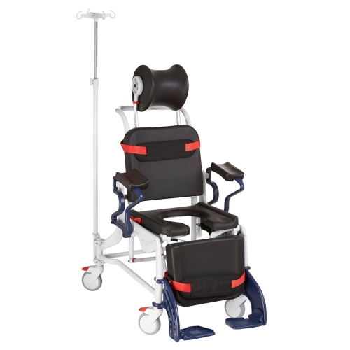 Wózek multipozycyjny Phoenix z zagłówkiem, podłokietnikami i regulowaną leżanką.