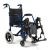 Wózek inwalidzki BOBBY z niebieską ramą, podnóżkami i dużymi kołami tylnymi.